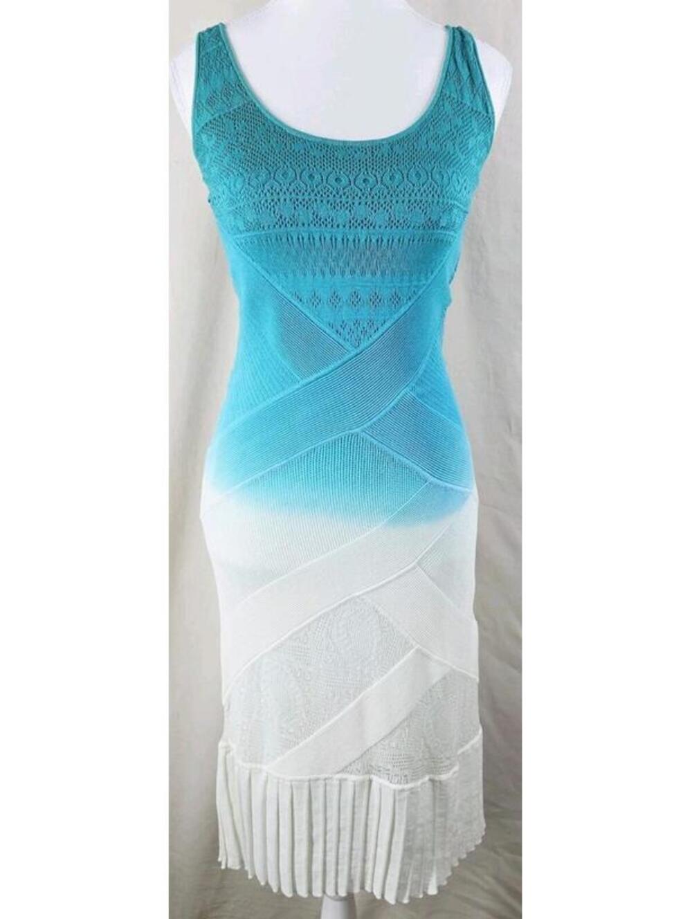 Catherine Malandrino Pointelle Cross Front Teal Ombre Dress L Sleeveless NWOT